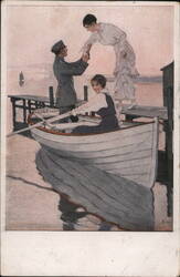 Helping a Lady into a Rowboat Postcard