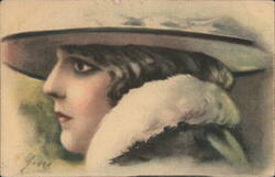 Woman with Hat and Fur Collar Postcard