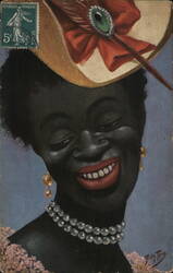 Caricature of a Black Woman with a Hat and Pearls Postcard