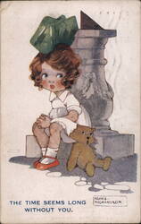 Little Girl with Teddy Bear by Sundial Postcard