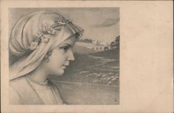 Young Woman with Headscarf and Floral Wreath Postcard