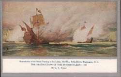 Destruction of the Spanish Fleet, Hotel Raleigh Mural, Washington D.C. Postcard