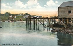 Old Fish Wharf, New Harbor, ME Postcard