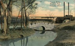 Concrete Bridge, Moxahala Park, Zanesville, Ohio Postcard