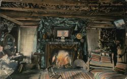 Interior "Driftwood Hotel" Showing Rustic Fireplace Postcard