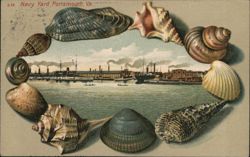 Navy Yard, Portsmouth, Virginia - Seashell Border Postcard