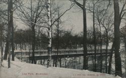 Lake Park, Milwaukee - Snow Covered Bridge and Trees Postcard