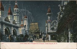 Luna Park, Main Promenade by Night, Coney Island Postcard