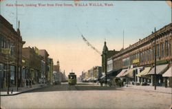 Main Street, Looking West from First Street, Walla Walla, WA Postcard