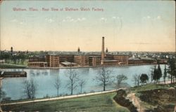 Rear View of Waltham Watch Factory, Waltham MA Postcard