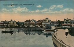 Scene along Fletcher Lake, Ocean Grove, NJ Postcard