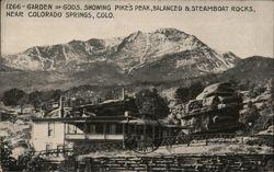 Garden of Gods, Pikes Peak, Balanced & Steamboat Rocks, Colorado Springs Postcard