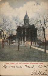 Court House, Jail and Dwelling, Menominee, Michigan Postcard