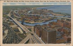 High Level and Main Avenue Bridges from Terminal Tower, Cleveland Postcard