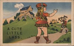 Cute Little Lass with Bagpiper and Castle Postcard