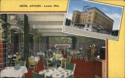 Hotel Antlers - Dining Room and Exterior View Postcard