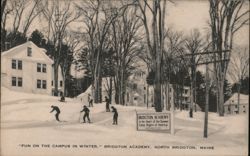 Fun on the Campus in Winter, Bridgton Academy Postcard