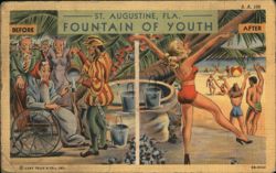 Fountain of Youth, St. Augustine, FL - Before and After Postcard