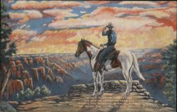 Sunset with a Cowboy on Horseback Overlooking Canyon Postcard