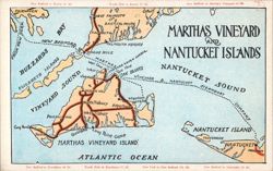 Martha's Vineyard and Nantucket Islands Map Postcard