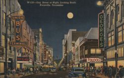 Gay Street at Night, Knoxville, Tennessee Postcard