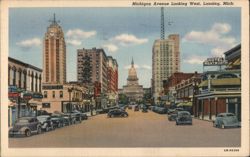 Michigan Avenue Looking West, Lansing, Mich. Postcard