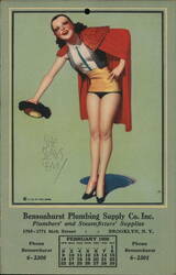 Bensonhurst Plumbing Supply February 1936 Calendar Girl in Spanish Costume Postcard