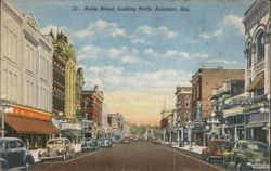 Noble Street, Looking North, Anniston, AL Postcard