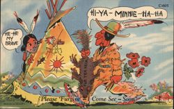 Hi-Ya Minnie Ha-Ha - Comic Native American Indian Couple Postcard