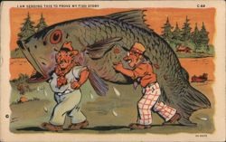 Two Men Carrying a Giant Fish, Fish Story Proof Postcard