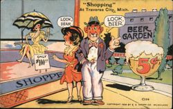 Shopping at Traverse City, Mich. - Beer Garden 5¢ Postcard