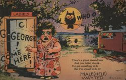 Male Help Wanted - Comic Outhouse Scene Postcard