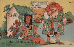 Rose Garden Outhouse - "I May Get Stung in the End" Postcard