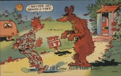 Camping Humor: Bear Encounter at the Outhouse Postcard