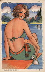 Hurry Back - Woman on Diving Board Postcard