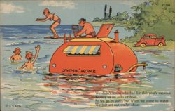 Swimmin' Home - Cartoon Trailer Postcard