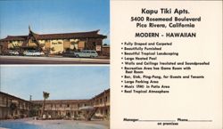 Kapu Tiki Apartments, Pico Rivera, CA Postcard