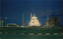 Singapore International Airport at Night with Water Fountain Postcard