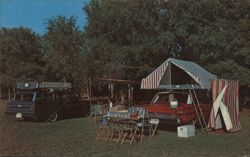 CampOtel Cartop Camper Setup with Two Ford Station Wagons Postcard