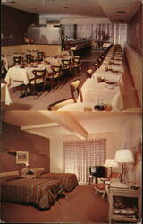 La Guardia Hotel Dining Room and Guest Room Postcard