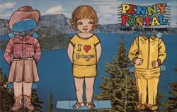 Penny Postal Paper Doll at Crater Lake Postcard