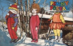 Penny Postal Paper Doll Post Cards, Fun in the Snow Postcard