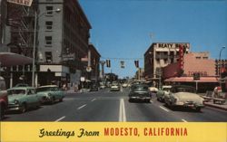 10th and J Streets, Modesto, California Postcard