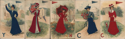 Set of 5 Silk College Girls - Yale, Vassar, Harvard, Columbia, Cornell Postcard