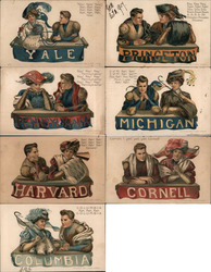 Set of 7 College Series - Yale, Princeton, Penn, Michigan, Harvard, Cornell, Columbia Postcard