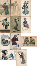 Set of 11 Columbia University College Girls Postcard