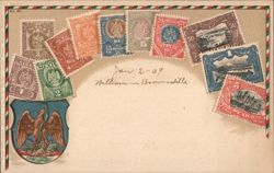 Mexican Eagle Shield with Multiple Postage Stamps Postcard