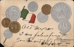 Mexico Coins and Flag Postcard