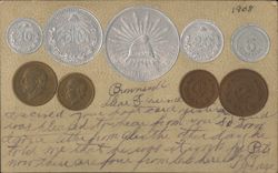 Mexican Coins, 1908 Postcard