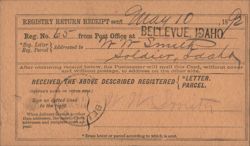 Registry Return Receipt, Bellevue, ID, May 10, 1918 Postcard